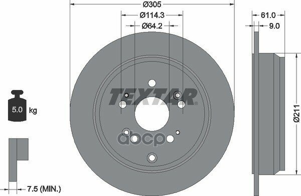 Диск Тормозной Задний С Покрытием Pro Acura/Honda Textar 92162503 Acura Rdx 06-18/Cdx 16-> / Honda Cr-V 2-5/Odyssey Textar ар.