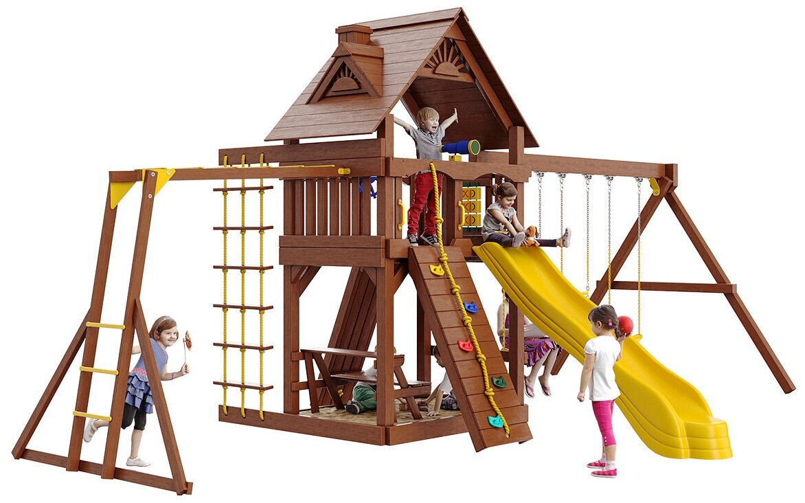 Детский игровой комплекс New Sunrise Форт 2 (уличная спортивно-игровая площадка для дачи из дерева)