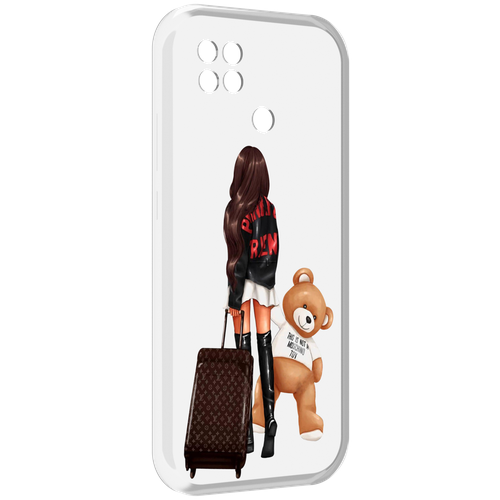 Чехол MyPads девушка-с-модным-чемоданом женский для Poco C40 задняя-панель-накладка-бампер