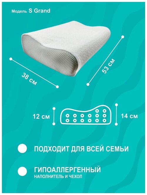 Анатомическая, ортопедическая подушка с эффектом памяти для сна S Grand Народная Здрава