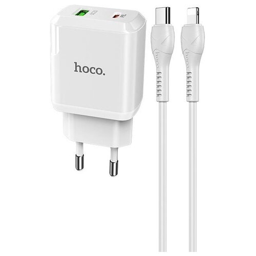 Сетевое зарядное устройство Hoco N5 Favor + кабель USB Type-C - Lightning, 20 Вт, white сетевое зарядное устройство hoco n5 favor 20 вт white