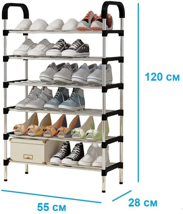 Стойка-стеллаж для обуви 6 ярусов, размер 120 х 55 х 28 см / Стеллаж под обувь в прихожую, 6 уровней - фотография № 3