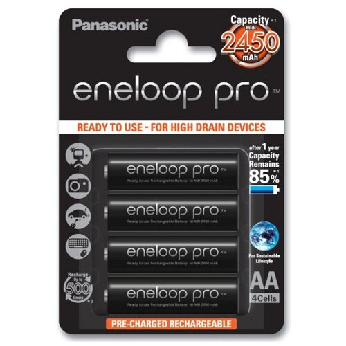 Аккумулятор Panasonic Eneloop Pro AA 2450mAh (BK-3HCDE/4BE), 4 шт.