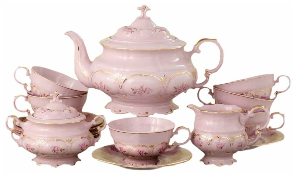 Чайный сервиз 6 персон 15 предметов Гармония, Розовый фарфор, Соната 07260725-0159, Leander