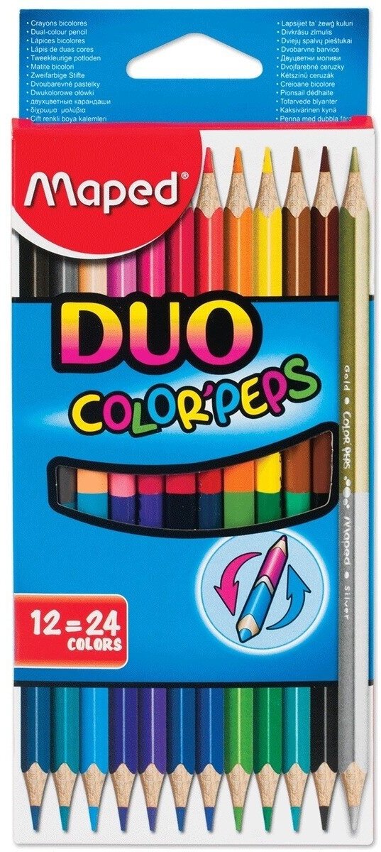 карандаши цветные Maped Color Pep's, двусторонние, треугольные, в картонном футляре, 24 цвета, 12 штук - фото №9