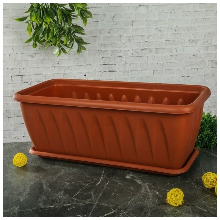 фото Ящик балконный «Алиция", 40 см, с поддоном, цвет терракотовый