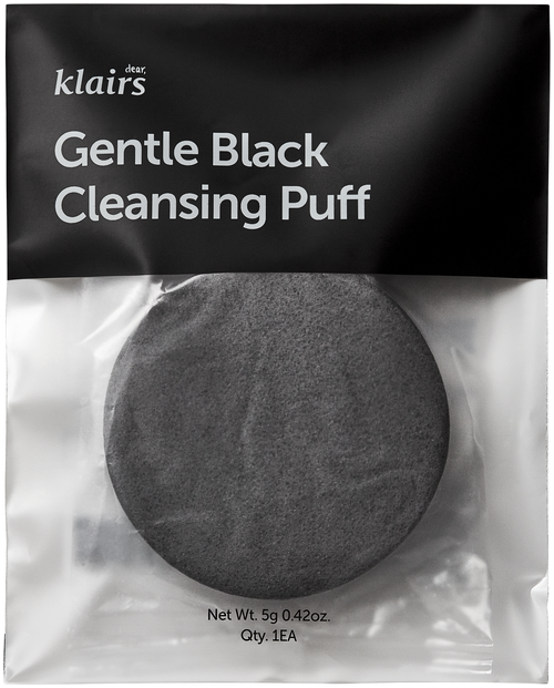 Dear, Klairs Спонж мягкий очищающий для умывания - Gentle black cleansing puff, 1шт