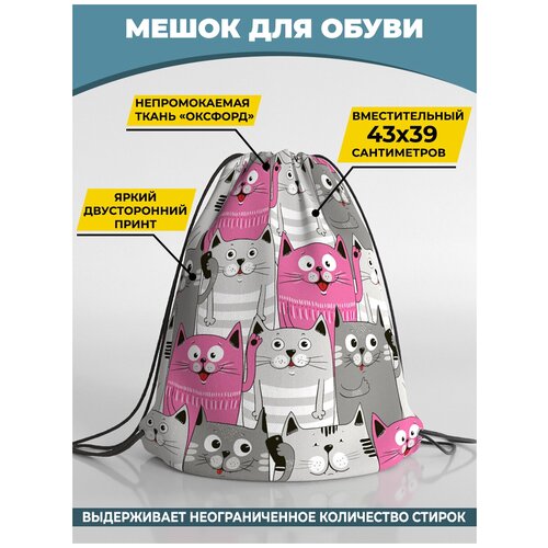 Мешок для сменной обуви Homepick 38х42 см CatsА47розовы/1019/