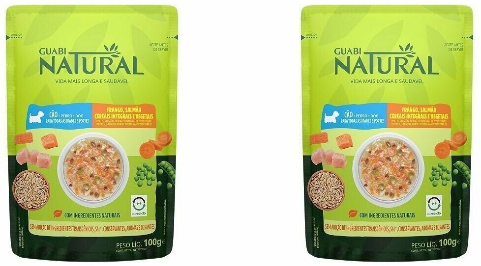 Guabi Natural Корм влажный для собак Dog, курица, лосось, цельнозерновые злаки и овощи, 100 г, 2 шт