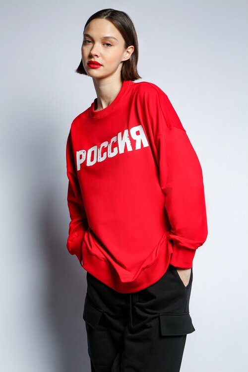 Свитшот женский россия DNK, размер OverSize, цвет красный