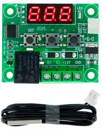 Терморегулятор термостат контроллер температуры с дисплеем и выносным датчиком техметр W1209 красная индикация 12В, 0.5 м (Зеленый) - фотография № 8