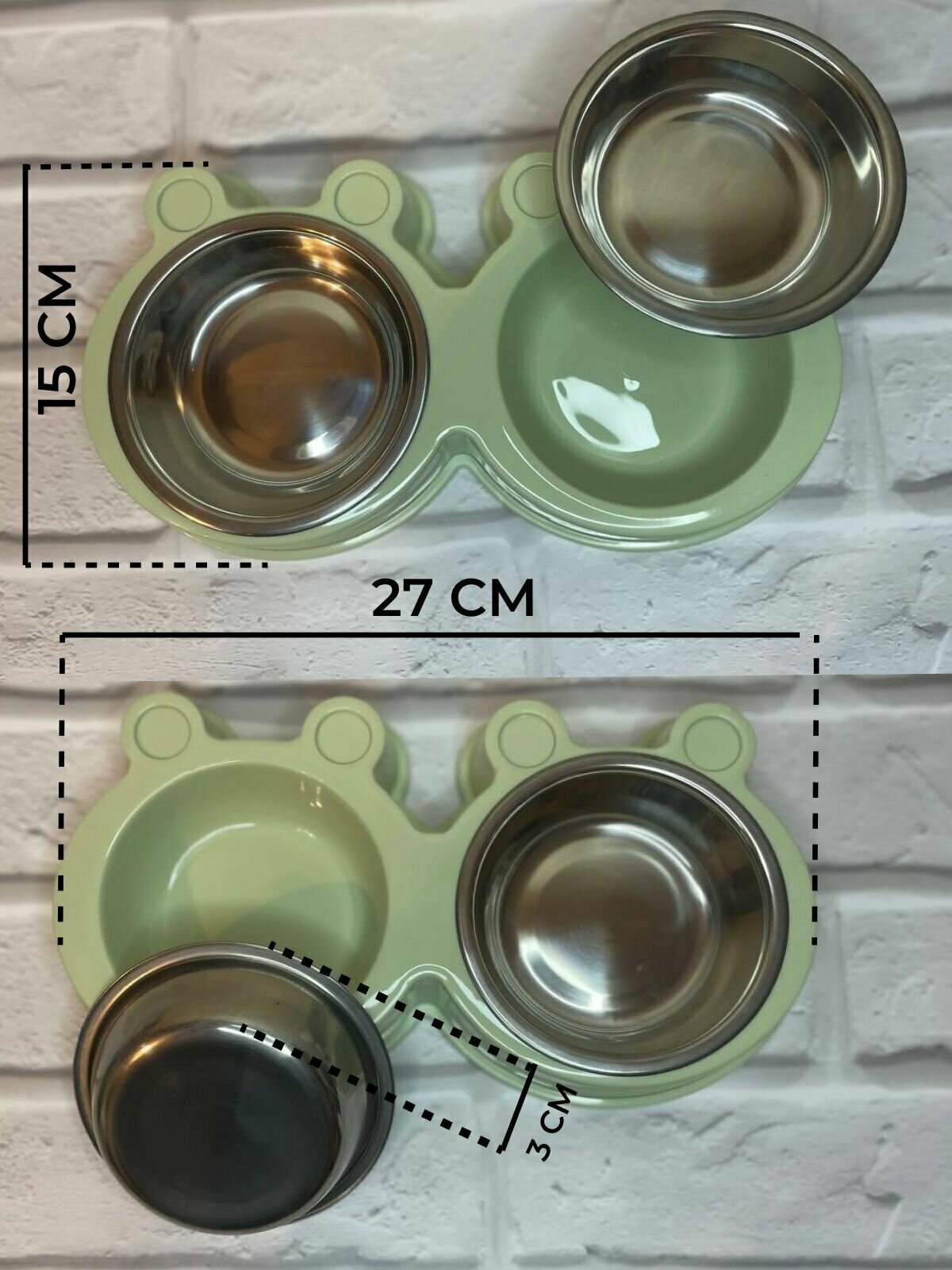 Миска для животных двойная на подставке / миска для мелких пород собак и кошек / кормушка для животных - фотография № 2