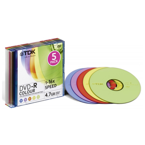 Диск TDK DVD-R 4,7Gb 16x slim colour диск dvd r 4 7gb tdk 16x туба по 25шт цена за уп