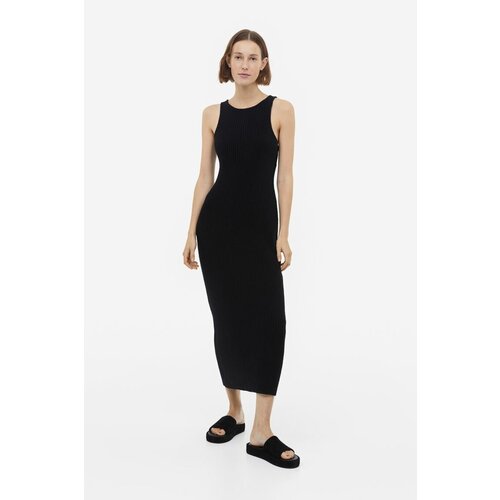 фото Платье в рубчик из смесового шелка - черный - m h&m