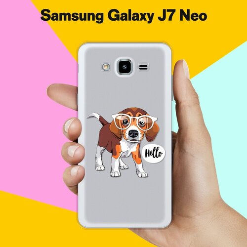 Силиконовый чехол на Samsung Galaxy J7 Neo Hello Бигль / для Самсунг Галакси Джей 7 Нео матовый soft touch силиконовый чехол на samsung galaxy j7 neo самсунг джей 7 нео с 3d принтом kiss черный