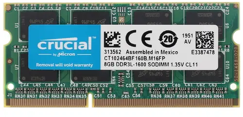 Оперативная память CRUCIAL DDR3L 8 ГБ 1600 MHz SO-DIMM PC3L-12800U 1x8 ГБ (CT102464BF160B. C16FPD) для ноутбука