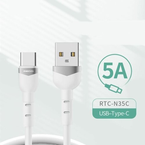 Кабель для зарядки телефона Recci RTC-N35C Valley USB to Type-C, 1 метр, 5А, белый силиконовый кабель для передачи данных rtc n35c type c