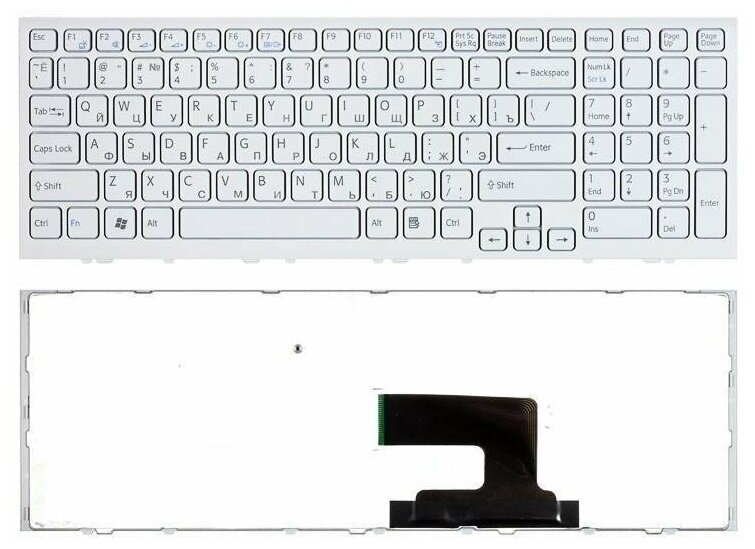 Клавиатура для ноутбука Sony Vaio VPC-EH VPCEH белая с белой рамкой 1300₽
