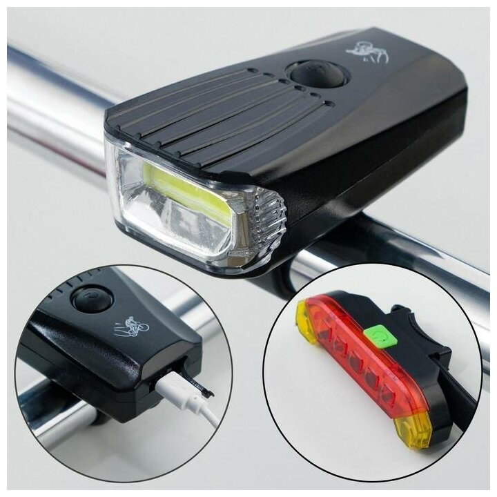Набор велосипедных аккумуляторных фонарей: передний 5 Вт, 1200 мАч, 7 режимов, 600 мАч, от USB 52983