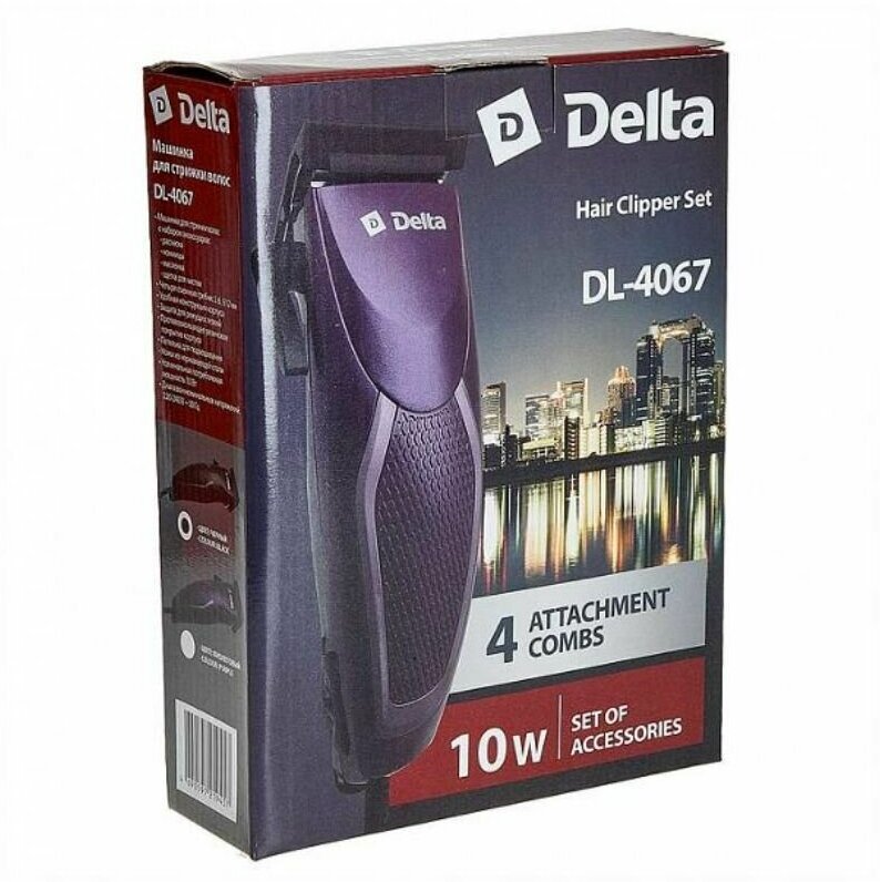 Машинка для стрижки DELTA DL-4067 фиолетовый, 10Вт, 4 съемных гребня - фотография № 6