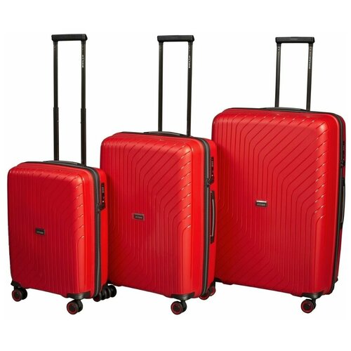 фото Комплект чемоданов l'case madrid, 3 шт., полипропилен, водонепроницаемый, 125 л, размер s/m/l, красный