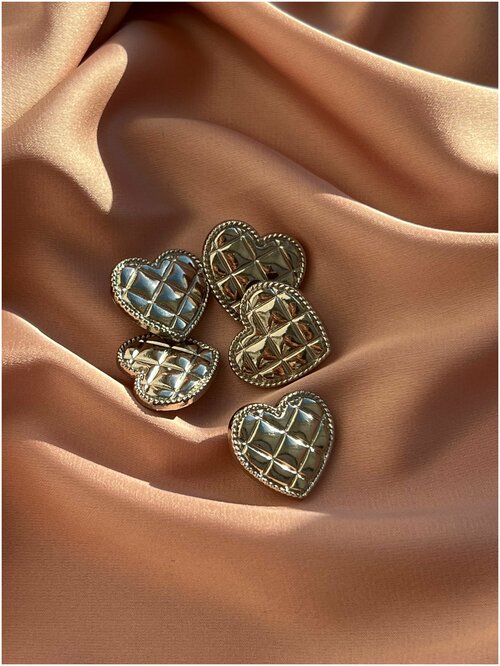 Пуговицы сердечко / в форме сердца глянцевое серебро 16 мм.