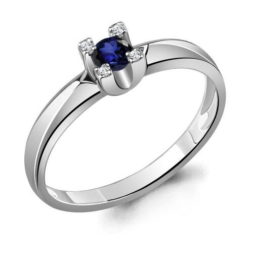 Кольцо AQUAMARINE, белое золото, 585 проба, бриллиант, сапфир, размер 16.5, синий, бесцветный кольцо из золота с бриллиантом и сапфиром н 1 1442 1100 размер 17 мм
