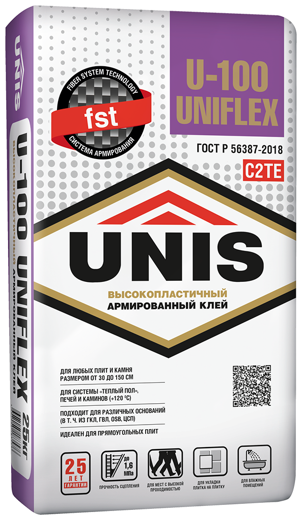 Плиточный клей UNIS UNIFLEX U-100 эластичный, класс C2TE, 5 кг 4607005184481 - фотография № 2