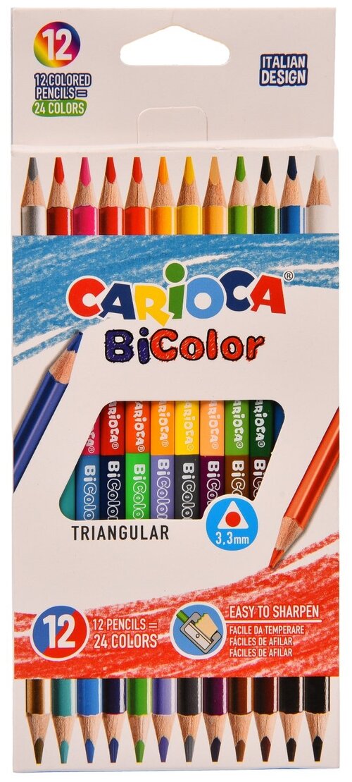 Carioca Карандаши цветные BiColor двусторонние 12 шт,  24 цвета (42991)