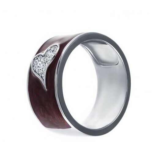 Кольцо JV, серебро, 925 проба, фианит, эмаль, размер 17 серебряное кольцо с кубическим цирконием эмалью