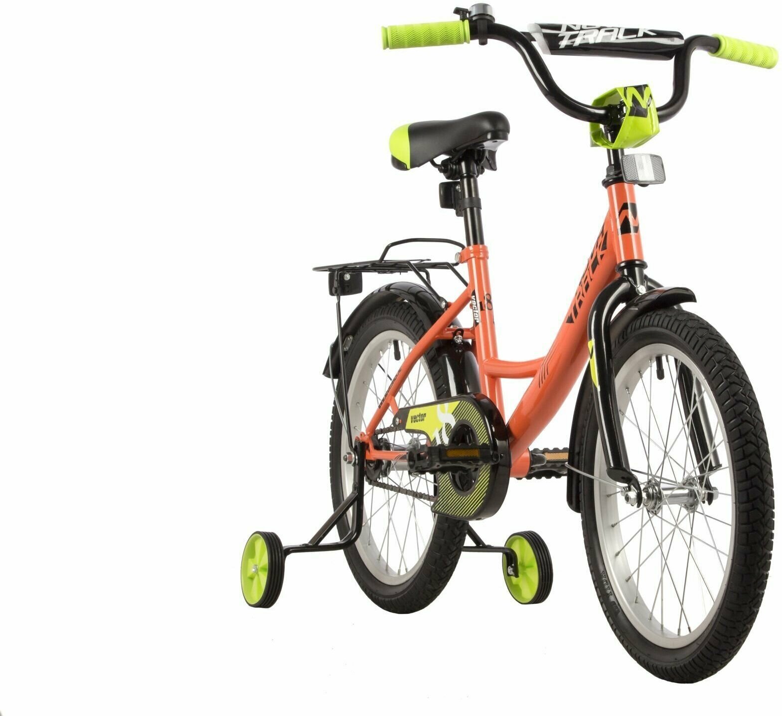 Велосипед NOVATRACK 18" VECTOR оранжевый, защита А-тип, тормоз нож, крылья и багажник 2022г