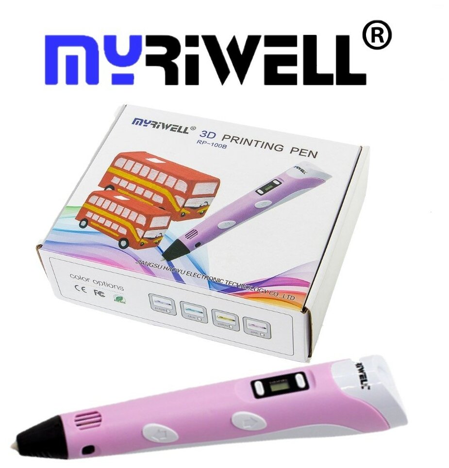 3d ручка Myriwell rp100b + ABS (15цветов по 10м)+трафареты розовый цвет