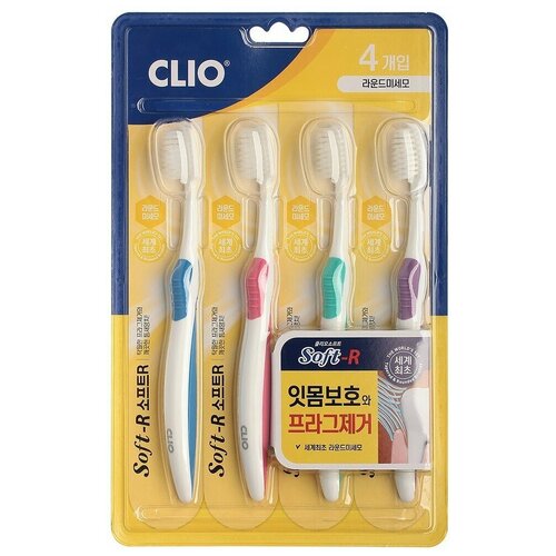 фото Clio new soft-r набор зубных щеток для детей с мягкой щетиной (6-12 лет), 4шт
