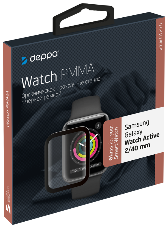 Защитное органическое стекло Watch PMMA для Samsung Galaxy Watch Active 2/40 mm черная рамка Deppa 62772