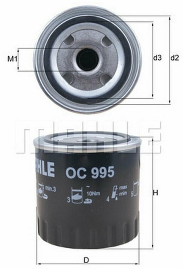 Фильтр масляный RENAULT Megane III (1.9 DCI)/Nissan Pathfinder KNECHT/MAHLE OC995