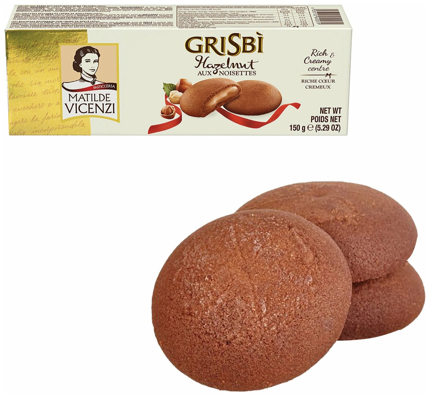 Печенье GRISBI (Гризби) «Hazelnut», с начинкой из орехового крема, 150 г, Италия