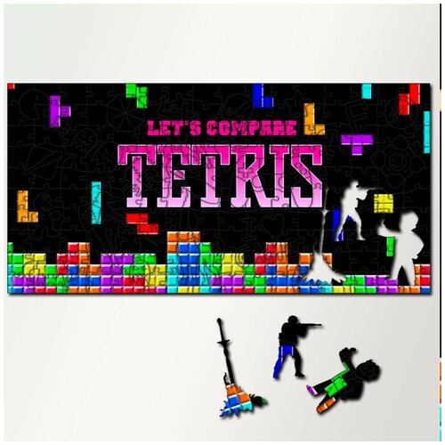 Пазл из дерева с фигурками, 230 деталей, 46х23 см игры Tetris Tetris, Тетрис, головоломка, Сега, 16 bit, 16 бит, ретро приставка - 5657