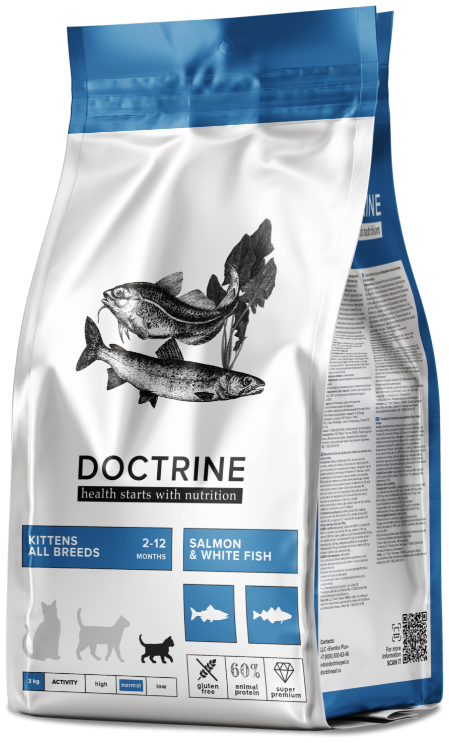 DOCTRINE сухой корм для котят с лососем и белой рыбой тресковых пород 3кг