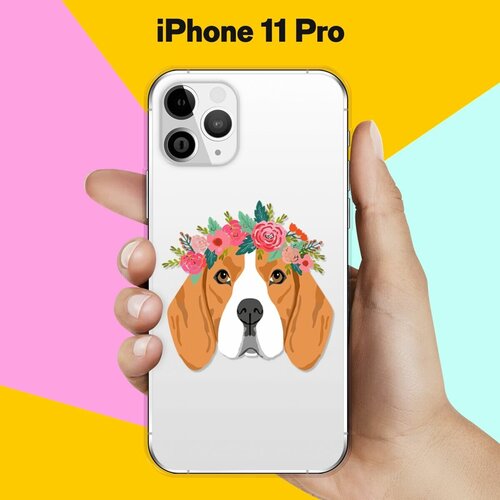 Силиконовый чехол Бигль с цветами на Apple iPhone 11 Pro