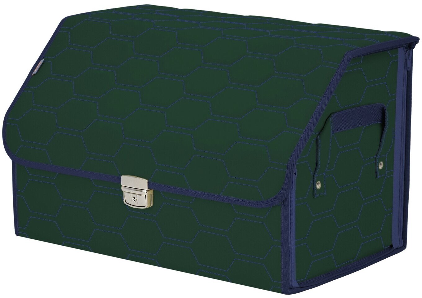 Органайзер-саквояж в багажник "Союз Премиум" (размер L). Цвет: зеленый с синей прострочкой Соты.
