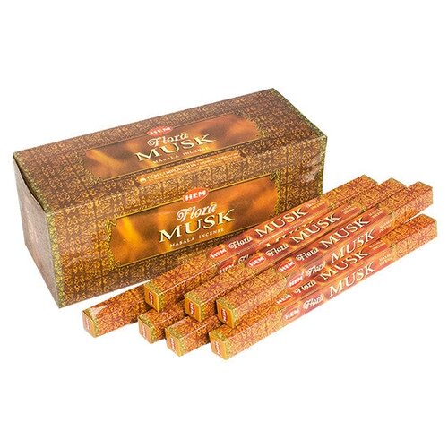 Благовоние HEM Flora Masala Мускус Musk четырехгранник упаковка 25 шт блок 25 шт благовоние hem flora masala сандал sandal перо павлина