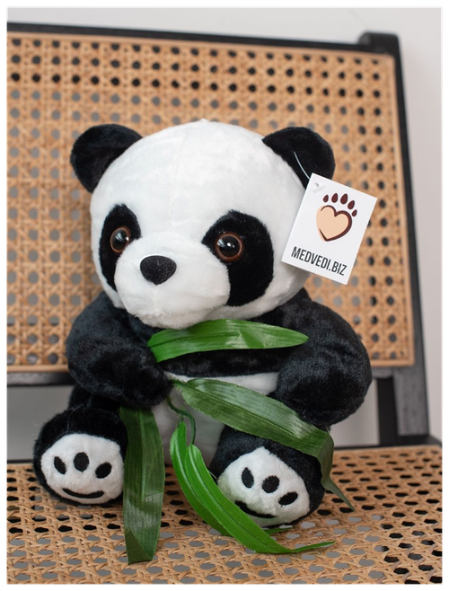 Мягкая игрушка Панда 25 см плюшевая с веточкой, Подарок для ребенка, любимой, на новый год