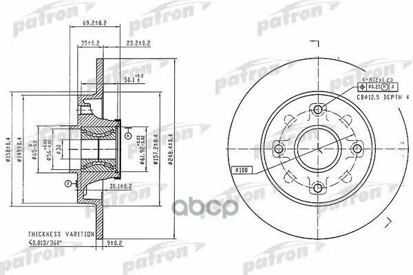 Citroen C4 (2005>)/Peugeot 207 (2006>) С Подшипником Диск Тормозной Задний PATRON арт. PBD7016