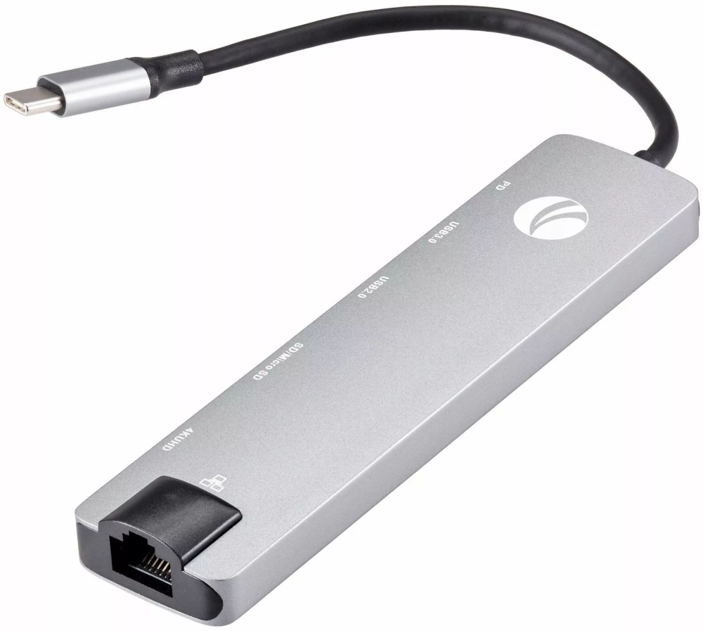 Концентратор VCOM Type-Cm -/HDMI A(f) 4K/30Hz USB3.0 USB2.0 RJ45 TF CD PD, aluminium shell - фото №2