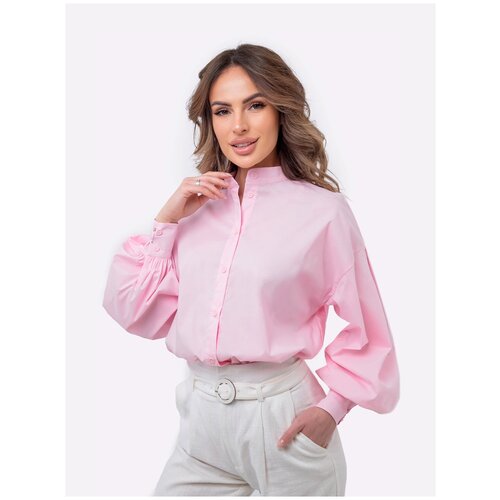фото Рубашка happyfox, повседневный стиль, оверсайз, длинный рукав, манжеты, однотонная, размер 44, розовый