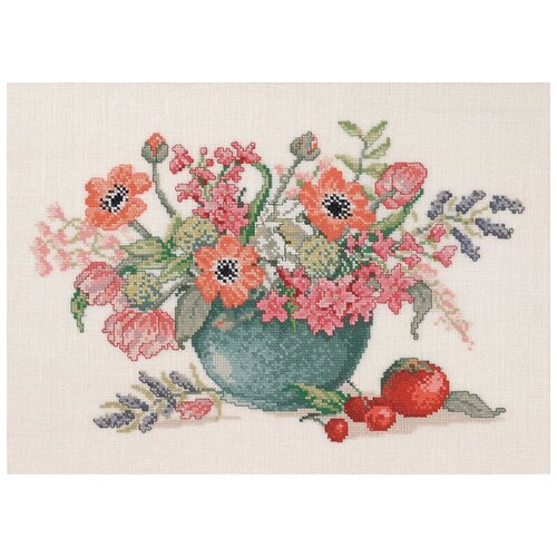 фото Набор для вышивания анемоны и тюльпаны в синей вазе, лён 26 ct eva rosenstand 14-460