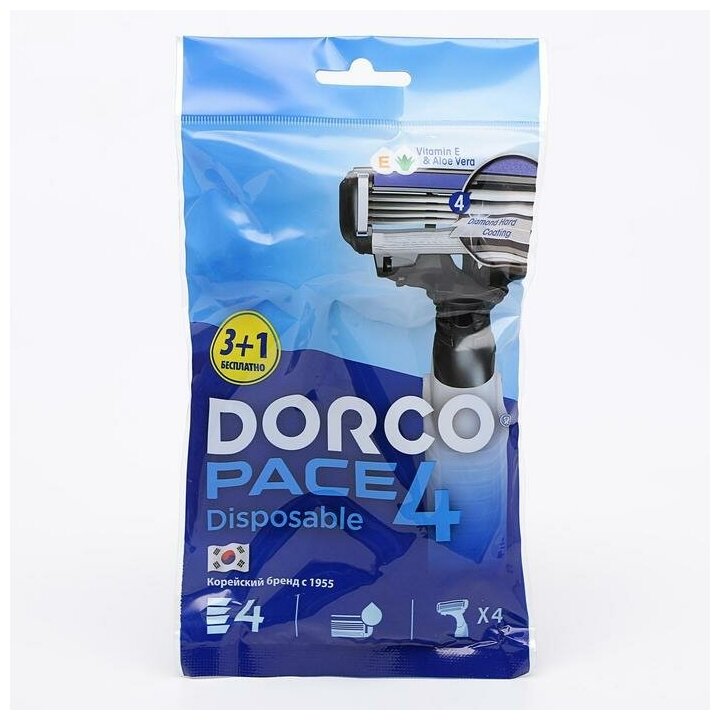 Dorco Бритвенные станки одноразовые Dorco Pace4, 4 лезвия, увлажняющая полоска, 4 шт