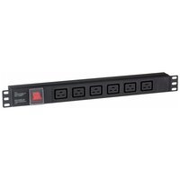 Блок розеток горизонтальный ExeGate ServerPro PDU-19H012 Al-6С19-C20-SW, 19", 1U, Алюминий, 6 IEC 320 C19, С20, выкл. с подсветкой, черный