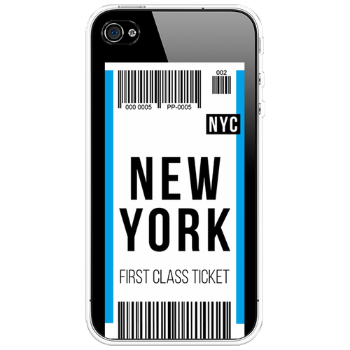 Силиконовый чехол на Apple iPhone 4/4S / Айфон 4/4S Билет в Нью-Йорк, прозрачный силиконовый чехол на apple iphone 4 4s айфон 4 4s синие гранаты