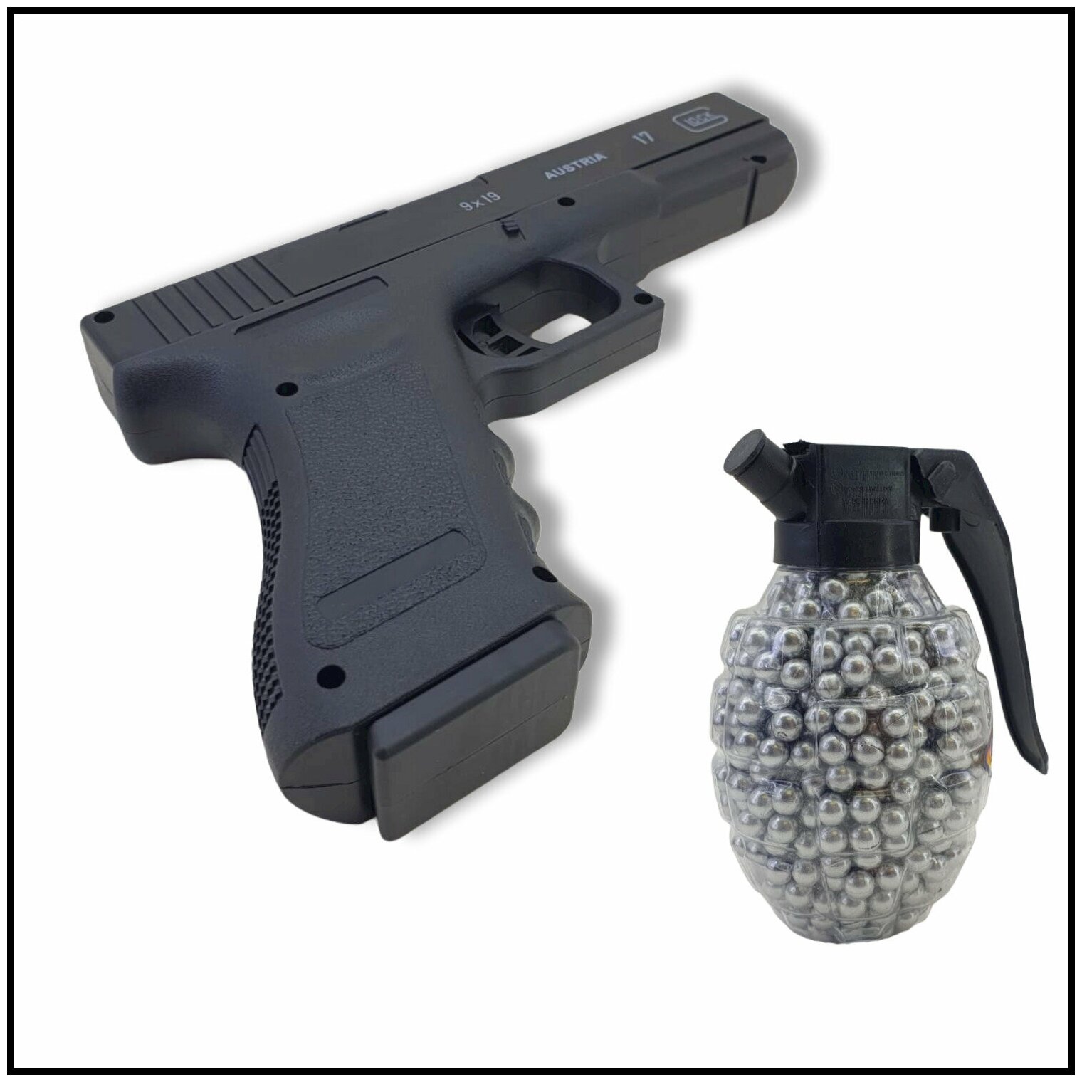 Пистолет пластиковый, детский Glock, 800 шариков в подарок / Пластмассовый пистолет с пульками
